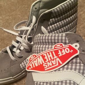 Grey gingham VANS high tops shoes size 7